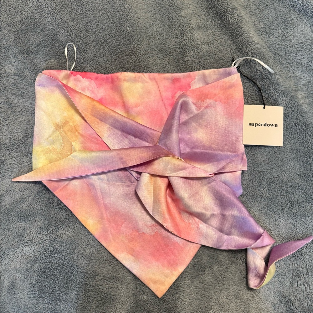 superdown Pastel Tie-Front Strapless Crop Top in Pink & Purple - Picture 3 of 5